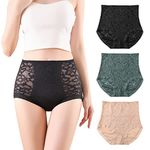 BLKDOTS Women's Comfort high waisted lace shapewear briefs, TUMMY, WAIST & REAR firm control Underwear for Ladies, Lace Girdle panties no show, pack of 3