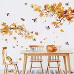 TOARTi Autumn Leaves Wall Stickers for Living Room, Fall Season Maple Yellow Leaves Wall Decals,Thanksgiving Birds Autumn Tree Branch Leaf for Bedroom Window Decoration(36 pcs)