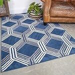 Navy Blue Trellis Rug Indigo Modern Linier Geometric Living Room Area Bedroom Rugs 120cm x 170cm