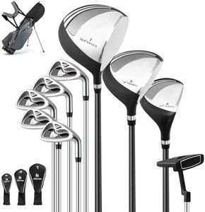 LIFEZEAL Set de Golf Complet Homme, Ensemble Club de Golf Portable Droitier, Sac Trépied avec 7 Compartiments, Putter, 3 Bois: Driver #1, Fairway #3, Hybride #4, 5 Fers: #6,#7,#8,#9 (Gris)