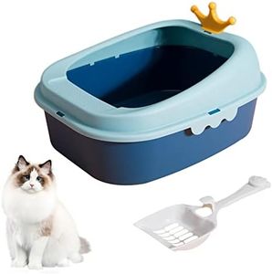 Kwude Cat Litter Box with Heightening Anti-Splashing Cat Toilet with Litter Sifting Scoop, Semi-Enclosed Removable Prevent Sand Leakage Deodorizing Cat Pan Easy to Clean and Assemble (Large, Blue)