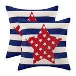 4th of July Decorations Pillow Covers 16x16 Set of 2, Stripes Star American Flag Patriotic Throw Pillows Outdoor Decorative Linen Square Memorial Day Cushion Cover Decor for Home Sofa Couch Bed