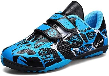 FUQIAO Kids Firm Ground Soccer Cleats for Boys Girls Outdoor Athletic Turf Shoes Indoor Football Trainning Sneakers, Blue, 4 Big Kid