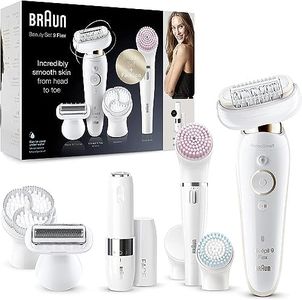 Braun Silk-épil 9 Flex Beauty Set, Women's Epilator for Hair Removal with Flexible Head, Wireless Epilation, Wide Head with 40 Tweezers, Includes FaceSpa Brush, Mini Hair Remover, 9-105