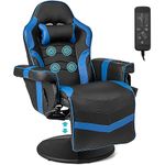 COSTWAY Massage Gaming Chair, Height Adjustable Swivel Racing Video Gaming Recliner with Retractable Footrest, Headrest and Cup Holder, Ergonomic High Back PU Leather Executive Desk Chair (Blue)