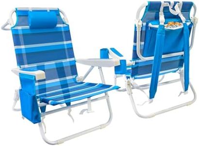 WTVIDAS Beach Chair 2 Pack, 5 Positions Textilene Folding Reclining Beach Chair with Backpack Straps, Cooler Bag & Cup Holder for Outdoor Lawn Camping (Blue Stripe)