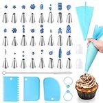 34 Pcs Piping Bags and Nozzles Set, Cake Decorating Set with 2 Silicone Icing Piping Bags, 24 Icing Nozzles, 2 Coupler,3 Plastic Scrapers, Reusable