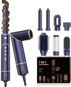 7 in 1 Hair Air Styler 110,000RPM High-Speed Ionic Hair Blow Dryer with Auto Curling Wands 7 Styling Tools Hair Styler Hot Brushes for Styling Hair Curler Hairbrushes Hairdryers Women Gift Set, Blue