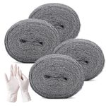 Steel Wool Mice with Work Gloves, Hardware Cloth - 0000 Coarse Wire Wool Gaps Blocker, Hole DIY Fill Fabric Kit Can Stop Rats, Insect, Pest (3m/Roll) x 4