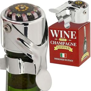 Wine Stopper & Champagne Stopper with Patented Seal - 2 in 1, Italian Design, Preserves Bubbles & Taste-Leak Proof - Reusable, Suitable for Wine, Cava, Prosecco and sparkling water
