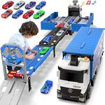 Transport Truck Toys Cars for Boys,Portable Truck Toy with 8 Race Cars,Birthday Gifts Carrier Vehicles Toys Set for Kids Age 3 4 5 6 7 8 9 10-12+ Year Old Boys Girls