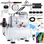 T TOGUSH Airbrush with Compressor, Single Cylinder Quiet Airbrush Compressor with 3L Tank, Double Action Gracty Airbrush Siphon Feed Airbrush for Hobby Model Painting Wall Painting