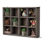 Flexzion Wooden Cubby Shelf - 12-Compartment Floating Hanging Wall Display Shelf Wood Rustic Brown Knick Knack Shelf, Versatile Wall Compartment Shelf with D-ring Mounting Tabs