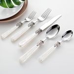 CATHYLIN Reverie Collection 18/10 Stainless Steel Flatware Set, 20-Piece Silverware Set, Service for 4 (White Pearl Handle 20 pcs, 1)