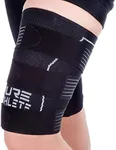 Pure Athlete Thigh Compression Sleeve – Adjustable Straps Quad Wrap Support Brace, Hamstring Upper Leg (1 Sleeve - Black, Large)