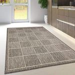 Viva Rugs Grey Rug Non Slip Kitchen Living Room Flat Weave Check Carpet Large Small Area Mat (160x225cm - 5'3"x7'4" ft)