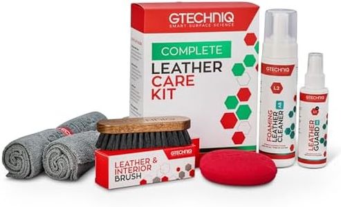 Gtechniq Leather Care Kit for Cars, 6-Piece | Protects Leather Seats, Dash, Steering Wheel, Sofas, Bags & Shoes from Stains, Dirt and UV Rays, Restores Leather's Natural Finish, Accessories Included