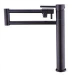 Kmeino Black Pot Filler Deck Mount, Brass Pot Filler Kitchen Folding Faucet with Stretchable Double Joint Swing Arm