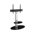 MAHARA Universal Column TV Stand - for 32 to 65 inch TVs-Freestanding silver tall floor stand with oval black glass shelves and cable management-Height adjustable & fits in corners-Max Weight 40kg