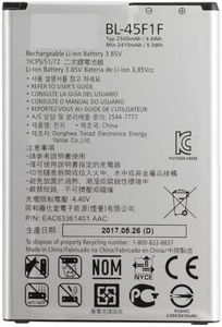 Bateria BL-45F1F Calidad Original Compatible con LG K4 (2017) / K8 (2017) / K9 (2017) / Nueva Fabricación/Capacidad 2500 mAh.