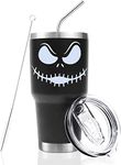 Stainless Steel Three-layer Insulation Cute jack skellington cup 30 oz tumbler with Lid and Straws travel mugs funny coffee tea cups for MenWomen boyfriend gifts 2 (Black)