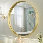 TETOTE Round Gold Bathroom Mirror, 30 Inch Circle Mirrors for Vanity, Champagne Gold Modern Brushed Metal Framed Wall Mounted Farmhouse Decorative Entryway Mirror Shatterproof