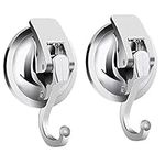 SPTwj 2 Pack Suction Hooks Vacuum Suction Cup Hook Heavy Duty Wall Hanger Bath Towel Hooks for Kitchen Bathroom Window Glass Mirror Self Adhesive Hooks Silver