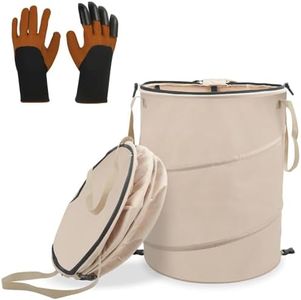 Audoyon 24 Gallons Collapsible Reusable Bags with Gloves, Camping Trash Can with Lid, Pop Up Garbage Can for Outdoor, Large Capacity Leaf Bags for Yard, Lawn, Reusable Garden Garbage Bag - Brown