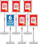 VAIIGO Sign Holder Stand 11x17 Inch - 6Packs Floor Standing Sign Holder - Adjustable Poster Sign Stand Pedestal Sign Holder for Vertical & Horizontal View Signage Stand, Silver