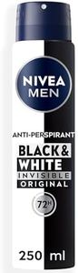 NIVEA MEN Black & White Original Anti-Perspirant Pack of 6 (6 x 250 ml), 72hr Anti-Sweat Deodorant for Men, No Stains on Black and White Clothes