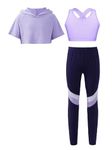 iEFiEL Kids Girls Athletic Activewear Set Gymnastics Leggings and Crop Tops Dance Costumes Gym Yoga Workout Outfits Lavender A 11-12 Years