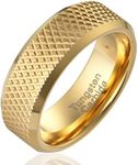 100S JEWELRY Knurl Tungsten Rings with Knurling Diamond Pattern Men Wedding Band 8mm wide Hypoallergenic Size 6-16 (Gold, 16)