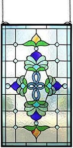 Yogoart Tiffany Style Stained Glass Window Panels 15 Inch Wide by 26 Inch Height Transom Window Panels Hanging