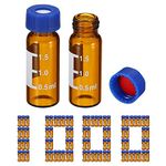 PATIKIL 2ml Autosampler Vial, 1000 Pack HPLC/GC Vials 9-425 Lab Amber Vials Sample Vial Screw Cap Writing Patch Red PTFE & White Silicone Septa for LC Stamper