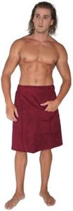 Arus Men's Organic Turkish Cotton Adjustable Closure Spa Shower and Bath Wrap Burgundy L/XL