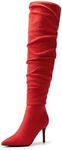 DREAM PAIRS Women's High Heels Over The Knee Boots Thigh High Pointed Toe Stiletto Long Fall Sexy Boots,Size 11,Red-Suede,SDOB2301W