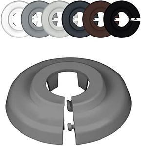 Pack of 10 Radiator Pipe Collars, Dusty Grey, for Pipe diameters: 15mm, 18mm, 22mm; Heating Pipe Hole Covers/Rings/Surrounds/Roses, Black, Grey, Brown Plastic (15mm, RAL 7037)