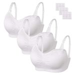 Angelhood Womens Seamless Sleep Nursing Bra,Breastfeeding Maternity Bra with Remove Bra Pads Extenders Pack of 3, 3 × White, XX-Large