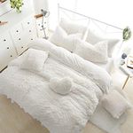 Teddy Fleece Duvet Cover with Pillow Case Thermal Warm Soft Cozy Bedding Bed Set (White, Single Duvet Cover Inc P/Case)