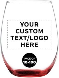 DISCOUNT PROMOS Custom Stemless Wine Glass 9 oz. Set of 10/50/100, Personalized Bulk Pack - Great for Wedding Favors, Bachelorette Party Decorations, Party Favors - Red