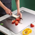 OrganizeMee Chopping Board Stainless Steel Metal Cutting Kitchen,Heavy Duty Chopping-Board Vegetable, Meats vegetable Chopper Boards, Safe Durable with Anti-Skid Silicon Pad (Extra Large)(45CM X 31CM)