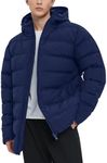 Flygo Mens Hooded Puffer Jacket Insulated Winter Waterproof Warm Coat Zipper Down Quilted Jackets(NavyBlue-M)