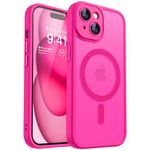 CANSHN Magnetic Compatible with iPhone 15 Case, Upgraded [Full Camera Protection] [Compatible with Magsafe] [Translucent Matte] Shockproof Protective Phone Case 6.1" - Hot Pink