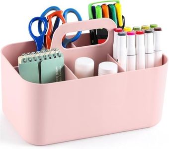 Multiuse Caddy Organizer with Handle, XICEN Stackable Plastic Bin Basket, Divided Storage Tote Holder for Art Craft Supplies, Makeup, Bathroom, Shower, Cleaning, Kitchen, Office, Desktop (Pink)