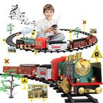 Mini Tudou Remote Control Steam Train Sets w/Steam,Light,Sounds,Christmas Electric Train Toys with Steam Locomotive Engine,Cargo Cars&Tracks,Toy Train w/Rechargeable Battery for Kids Boys Girls