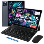 Tablet 2025 Latest Android 15 Tablet with 11 Inch FHD Display, 24GB RAM 128GB ROM /2TB TF, T615 Octa-Core+13MP Camera, 8000mAh, Widevine L1, 2 in 1 Tablets with Pen Keyboard Mouse, Gray