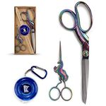 BambooMN Unicorn Scissors Heavy Duty Sewing Set - 2 Scissors, Blue Measuring Tape