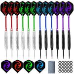 Hmeuest Darts, 12 Pack Prefessional Darts Set, 23 Grams Steel Tip Dart, 4 Color Premium Aluminum Shafts and PET Flights, 12pcs Rubber O-ring, for Beginner or Professional