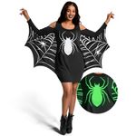 Spooktacular Creations Women's Glow in The Dark Halloween Bat Wings Costume Dress, Black Spider Casual Long Sleeve Dress-XXL