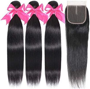 FZY capelli lisci umani veri brasiliani human hair bundles with closure capelli naturali 300g 100% Veri Human Hair with closure (10 12 14+10inch)